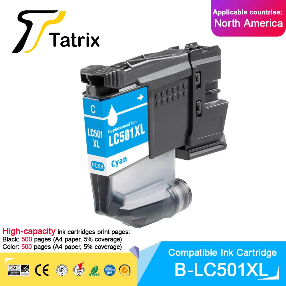 خرطوشة حبر متوافقة مع الألوان المميزة LC501XL LC501 ذات سعة عالية من Tatrix للطابعة Brother MFC-J1260W J1310DW MFC-J4350DW