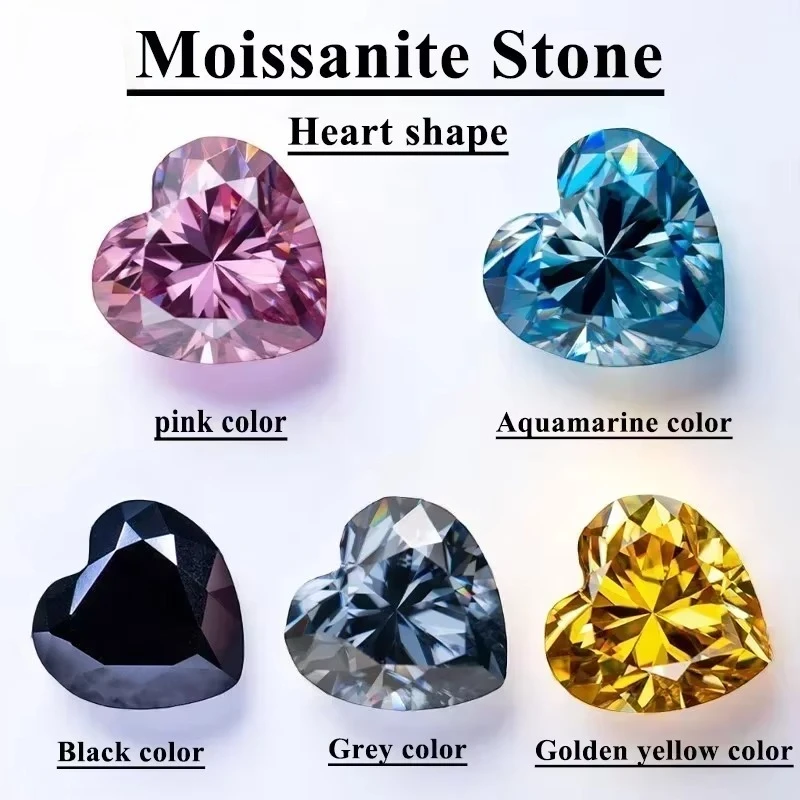Moissanite Stone Heart Shape VVS1 Combination chain Charms Beads with  Certificate for Advanced Jewelry Making Materia