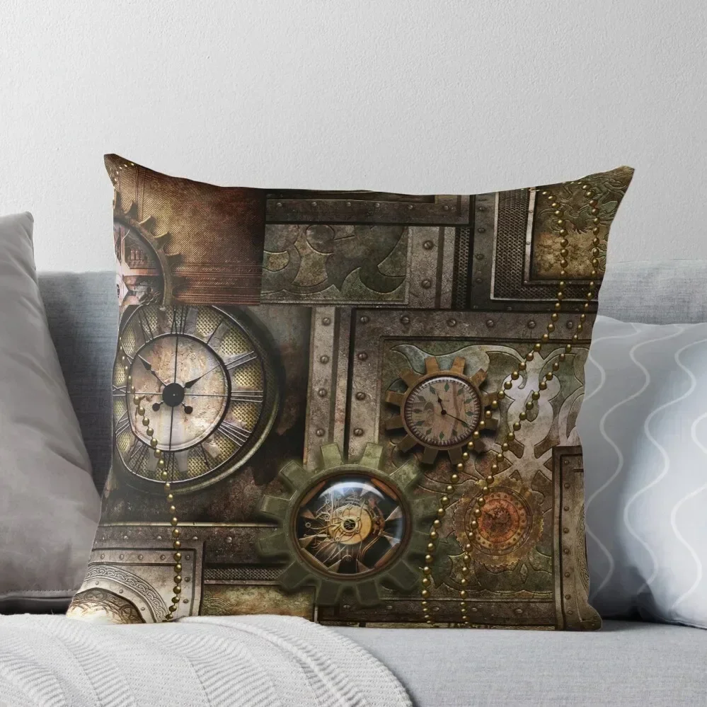 Steampunk, wonderful clockwork with gears Throw Pillow Couch Pillows Sofa Pillow Cover pillow