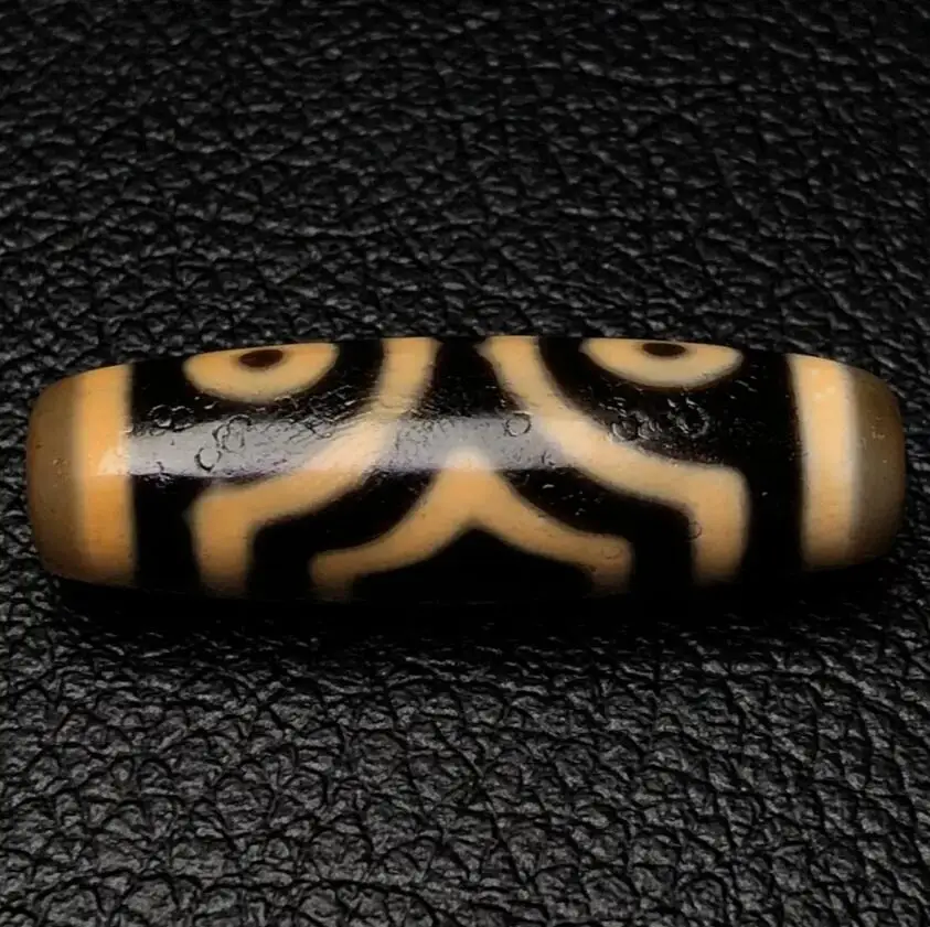 Himalayan Ancient Tibetan DZI Beads Old Agate Yellow Line 3 Eye Amulet Pendant