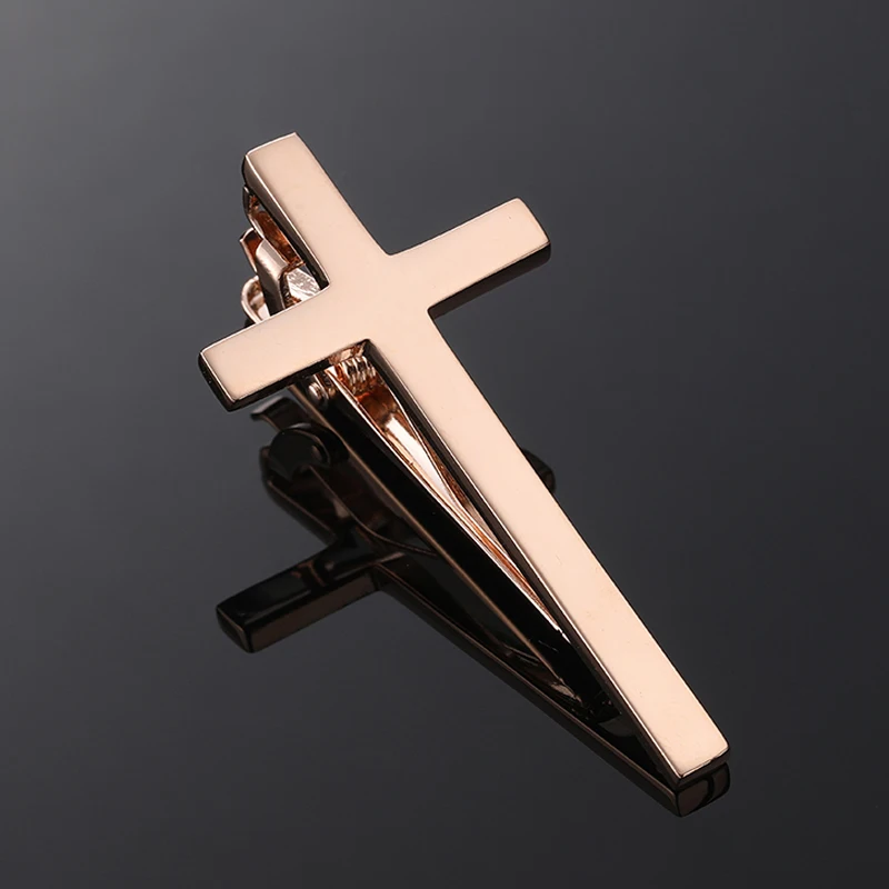 Men\'s tie clip made of copper material with laser stripe saxophone cross design Business suit work suit tie clip