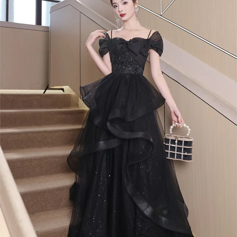 Black Banquet Skirt New Light Luxury Minority Sense Host Graduation Adult Ceremony Female Dress