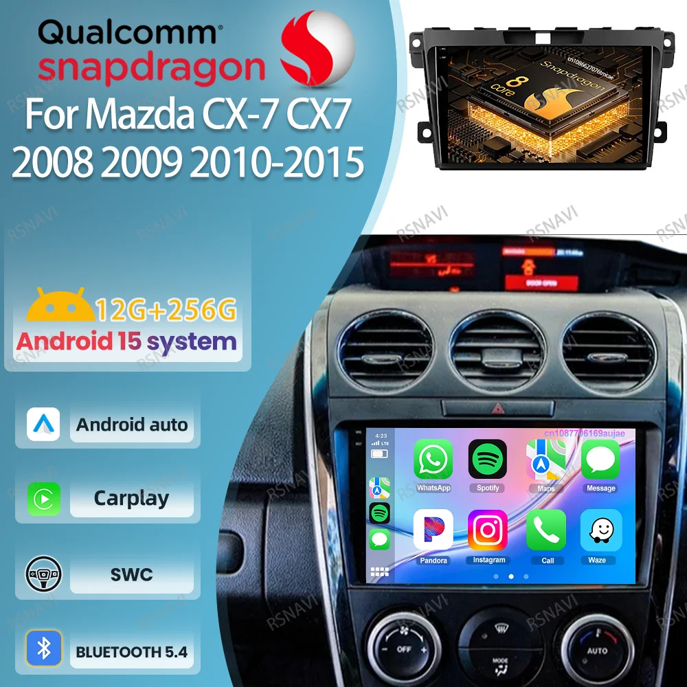 

Android 15 Car Radio For Mazda CX-7 CX7 2008 2009 2010 2011-2015 Navigation BT AUTO RDS Systems AI Voice NO 2DIN WIFI+4G Stereo