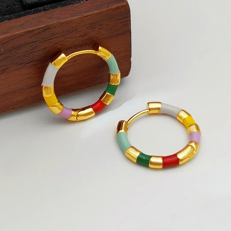 Trendy Jewelry Vintage Temperament Metal Colorful Hoop Earrings For Girl Women Party Gifts Sweet Design Ear Accessories