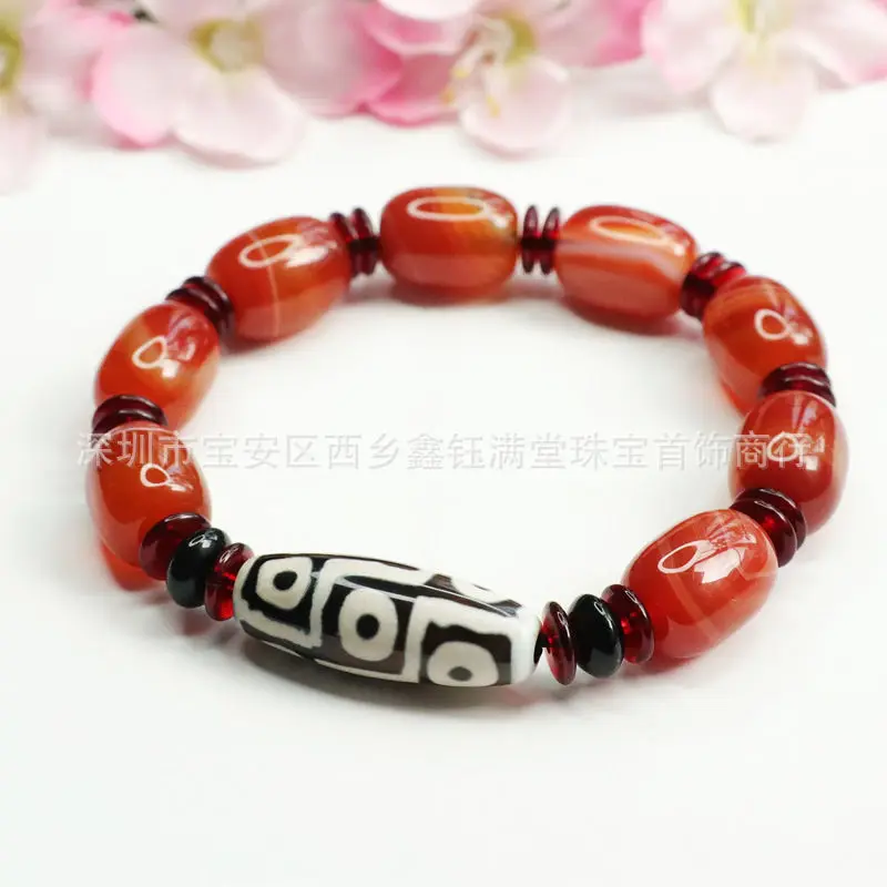 Xinyu Hair Generation Natural Genuine Nine-Eye Heavenly Bead Bracelet Red Onyx Lutong Bracelet Chalcedony Jewelry Gift