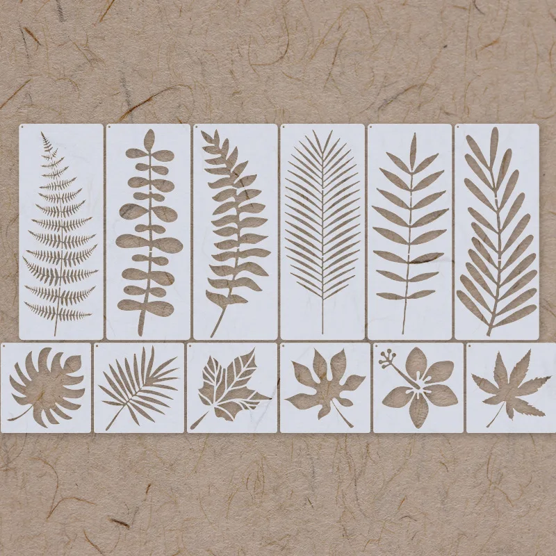 12Pcs/Lot Tropical Plant Leaves DIY Layering Stencils Wall Painting Scrapbook Coloring Embossing Album Decorative Template