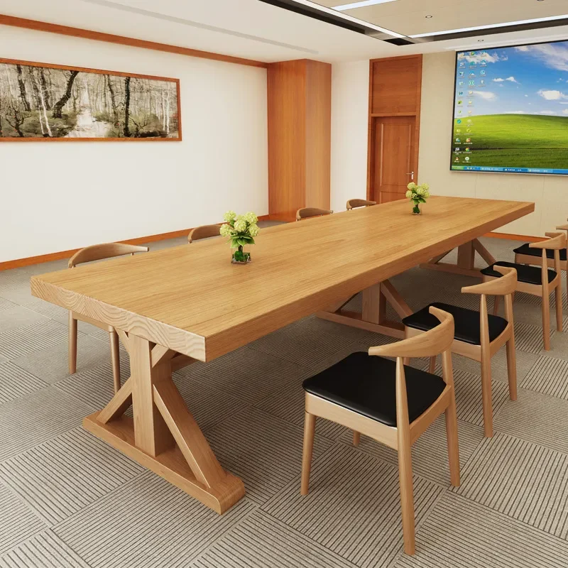 for Simple Modern All Solid Wood Office Desk and Chair Staff Training Negotiation Table Conference Table Combination Computer