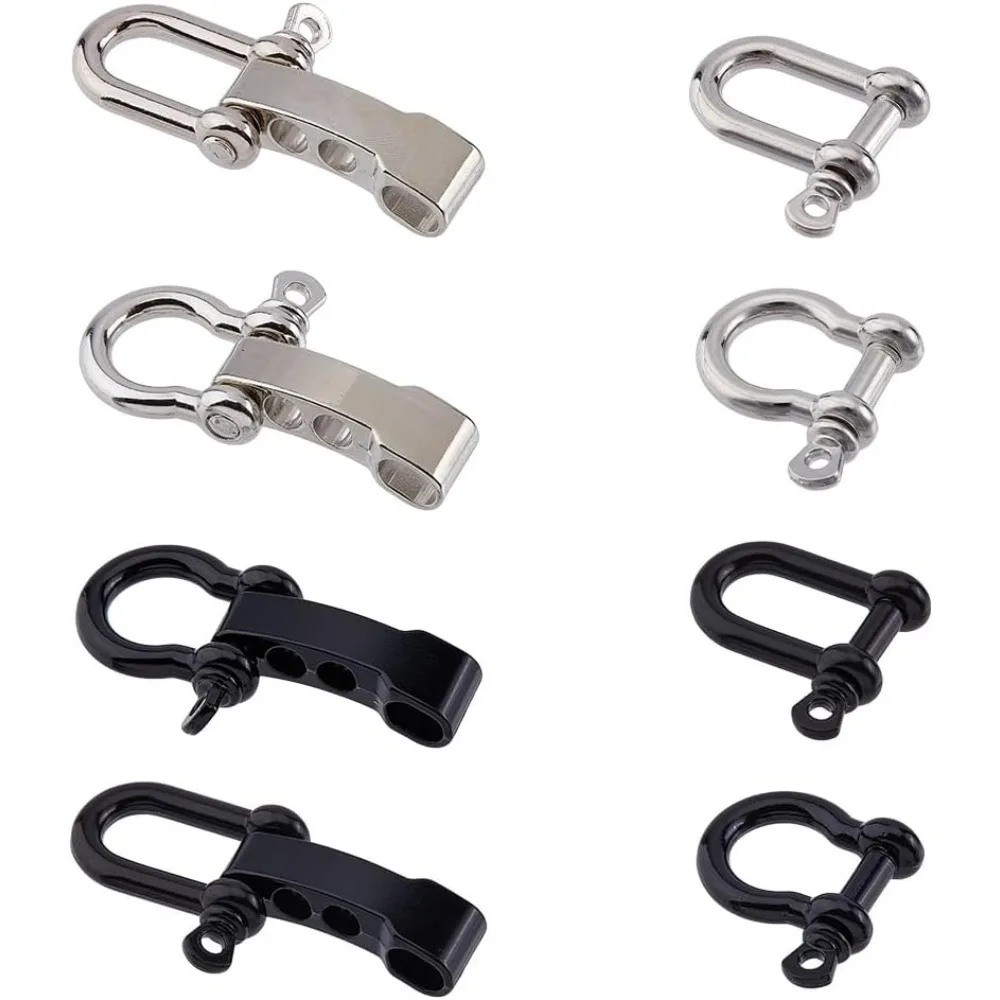 

8 Sets 8 Styles Alloy Bow Shackles Adjustable Black and Silver D Ring Shackle Clasps with 4 Holes Paracord Bracelets Making