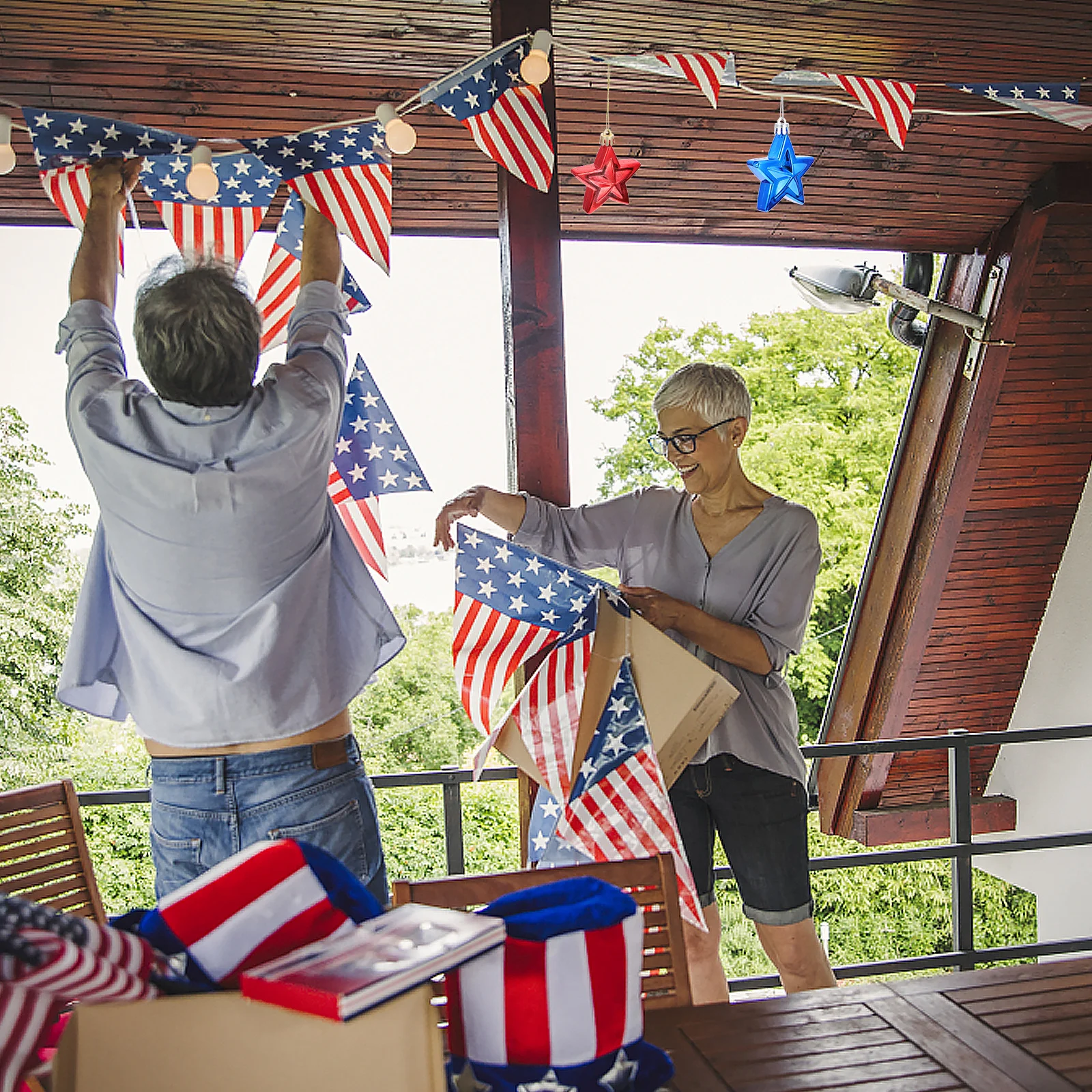 

12Pcs Independence Day Hangings Five-Pointed Star Pendants Party Hanging Ornaments Festival Decorations Usa Holiday Party