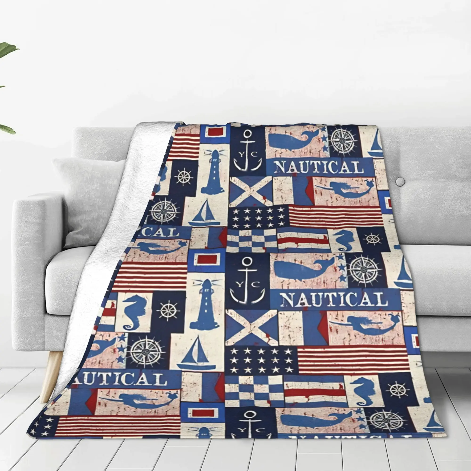 1PC Home Cute Room Decor Sailing   Blanket Throw Blanket Nautical Color Novelty Warm Blanket All Season
