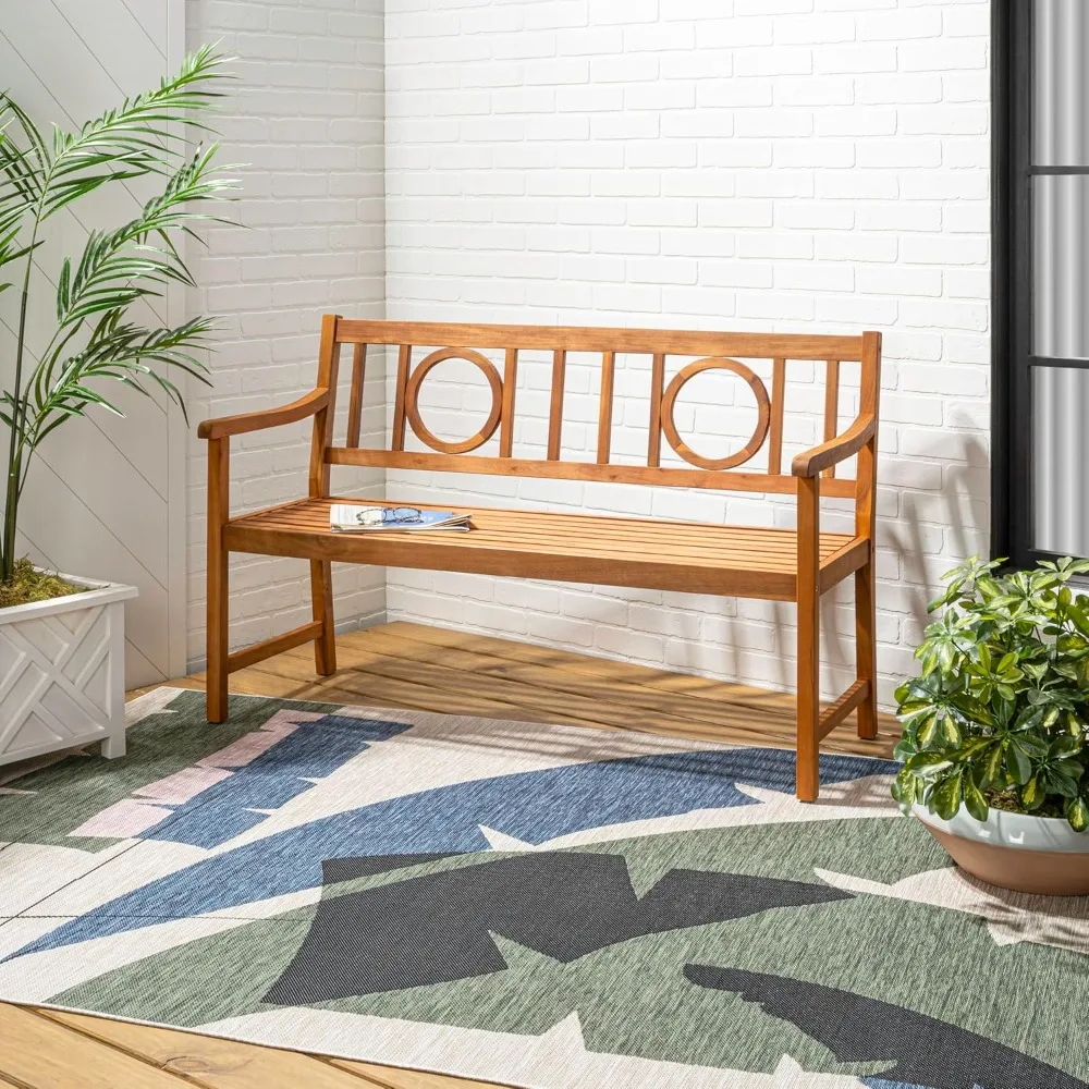 جوناثان Y BNH104A أبولو 51.2 3-مقعد دائري خلفي 600 رطل يدعم خشب السنط مقعد فناء الحديقة الخارجية للحديقة والحديقة والخلفية #2