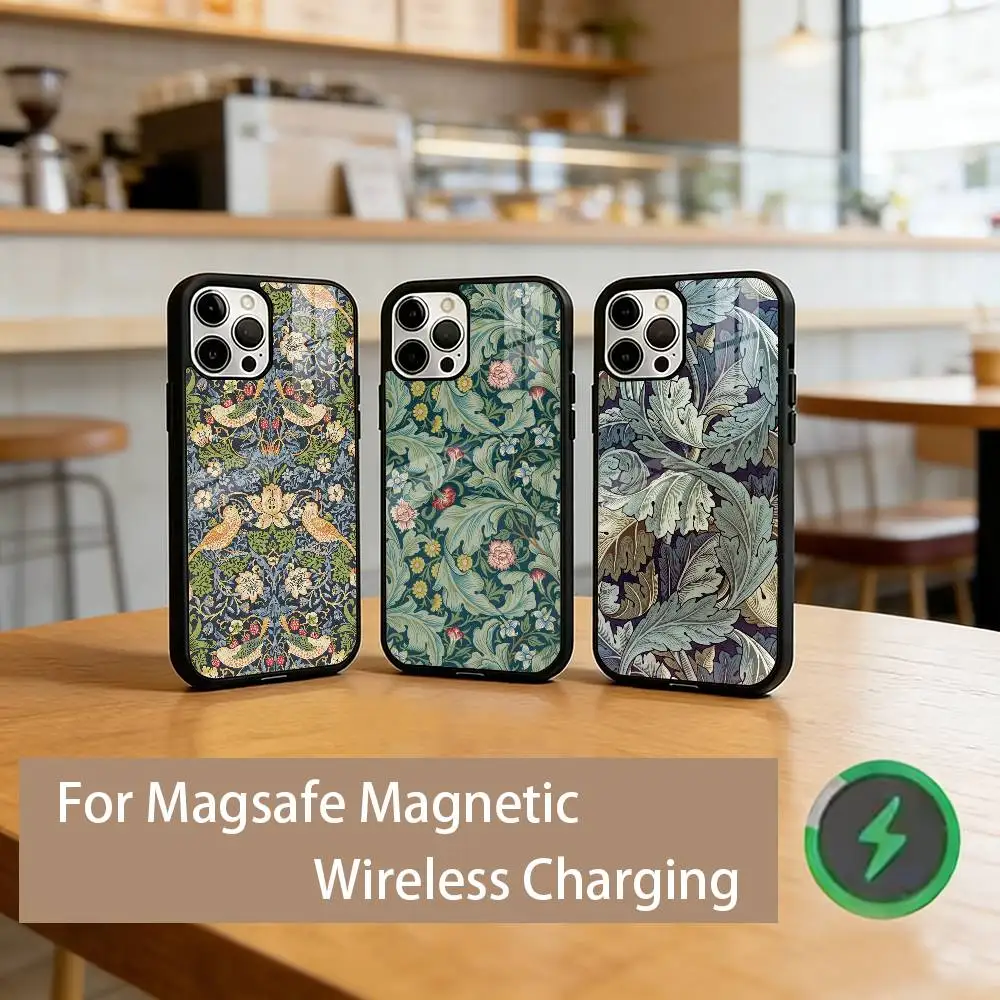 

W-William M-Morris Aesthetic Phone Case For iPhone17,16,15,14,13,12,11 Plus,Pro Magnetic with Magsafe Wireless Charging