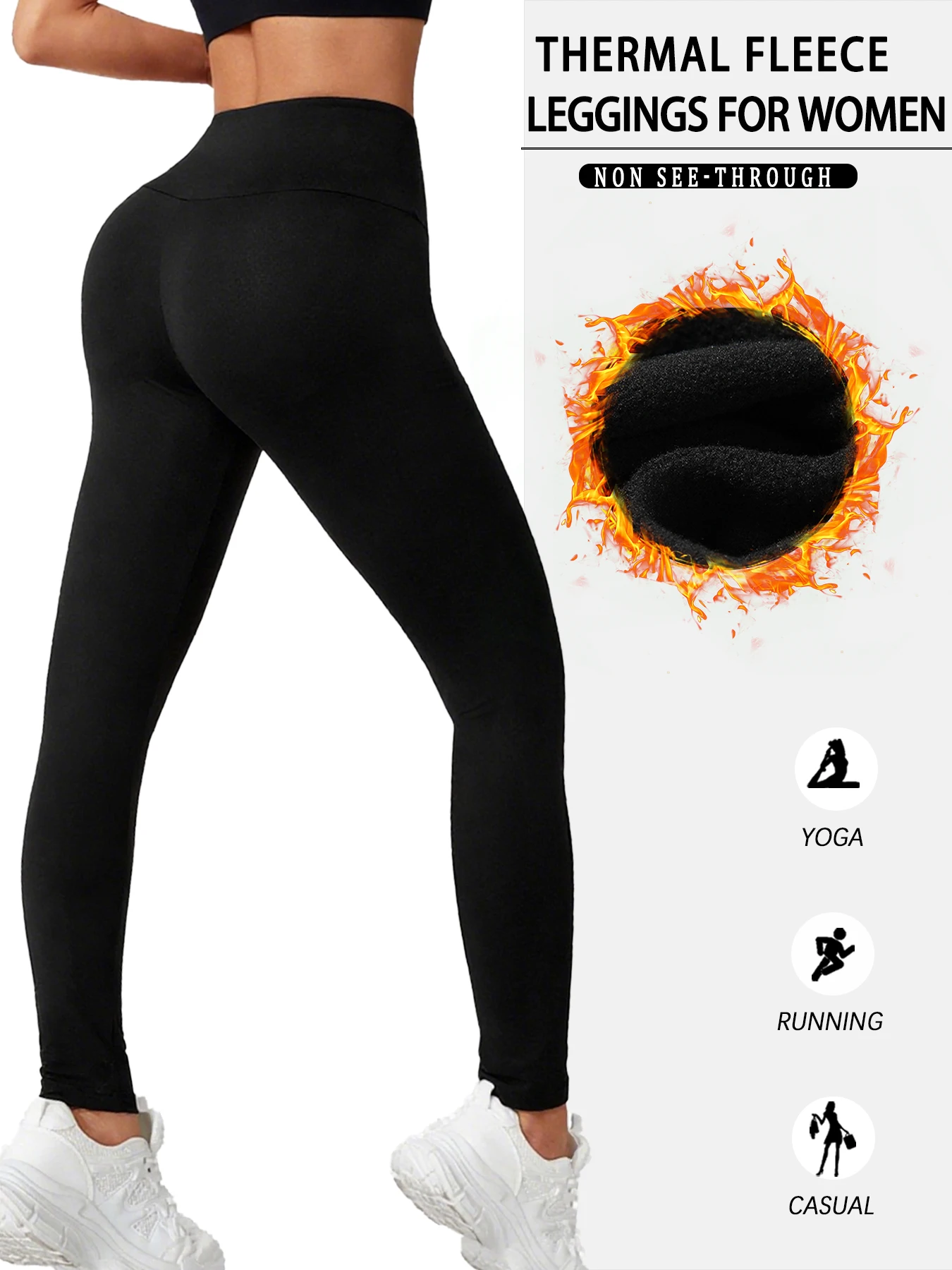 2팩 여성용 슈퍼 소프트 열 플리스 안감 레깅스(포켓 포함), 하이 웨이스트 배 조절 운동 요가 러닝 팬츠