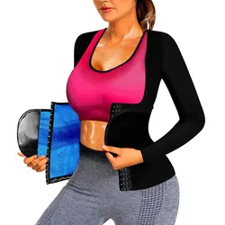 Sauna Sweat Suit for Women Slimming Long Sleeve Shirt Heat Weight Loss Top Workout Shaperwear with Adjust Belt and Breathable