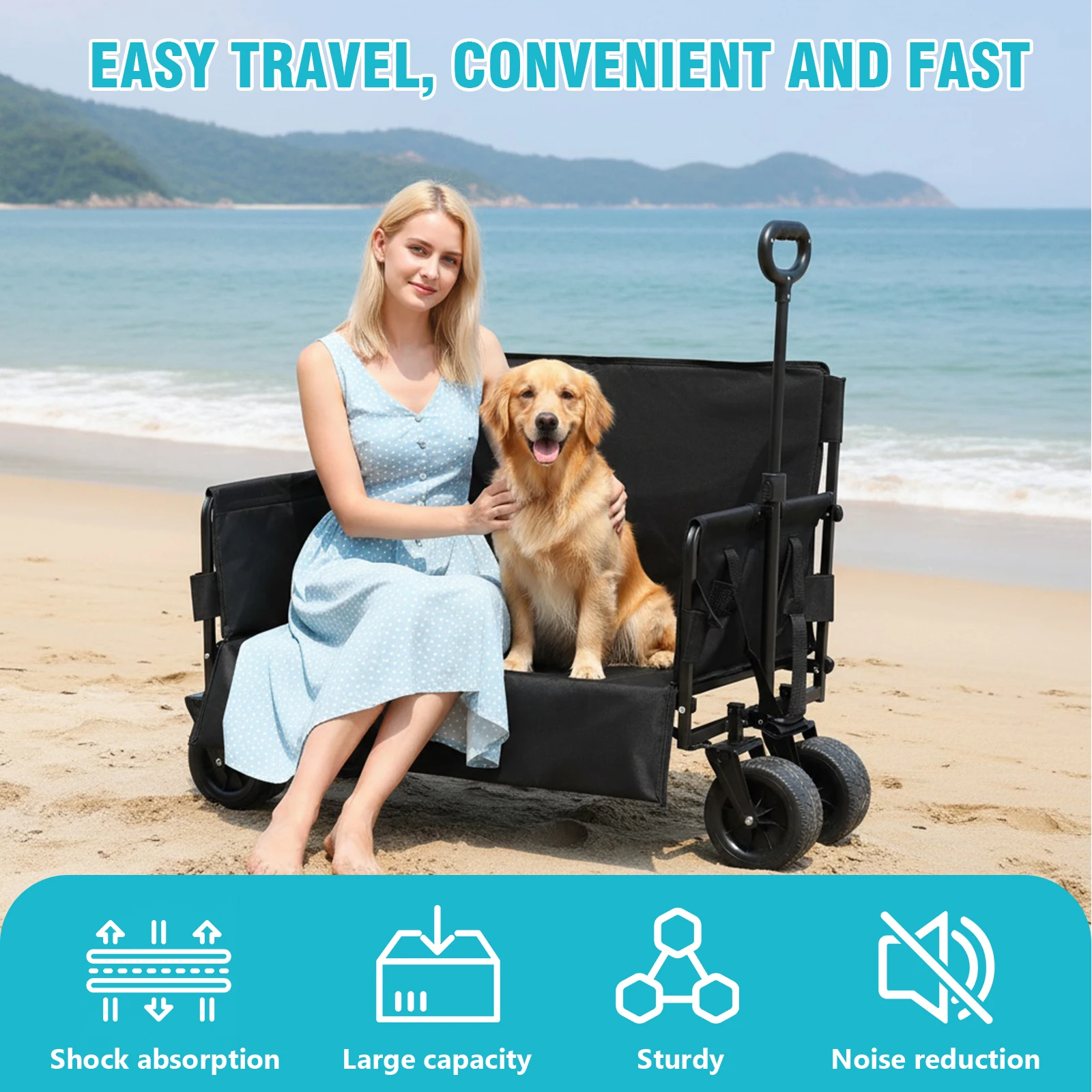

Heavy Duty Wagon Cart Foldable with Wheels Heavy Duty Collapsible Utility Wagon for Groceries Garden Sport
