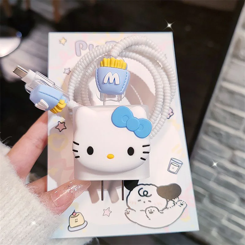 Cute Sanrio Hello Kittys IPhone Charger Protective Cover Kawaii Cartoon 20w Data Line for IPhone Fast Charging Head Girl Gifts