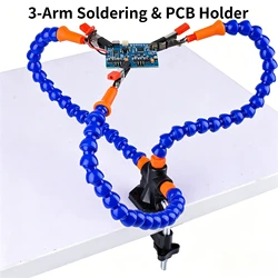 3-Arm Helping Hands Soldering Station Flexible Third Hand Holder with Table Clamp for DIY Welding
