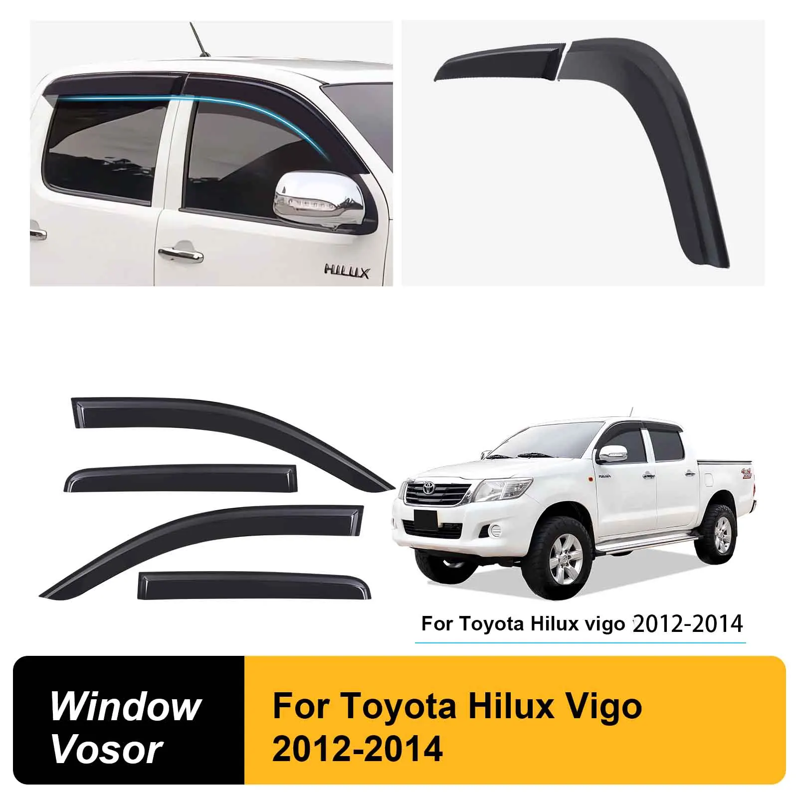 

4PCS Window Visor Vent Shades Sun Rain Guard Deflector For Toyota Hilux Vigo 2012 2013 2014 For Double Cabin Car Accessories