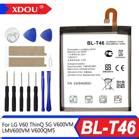 Brand-New BL-T46 5000mAh Battery For LG V60 ThinQ 5G LMV600VM V600VM V600QM5  BL T46  Mobile phone Batteries+Tools