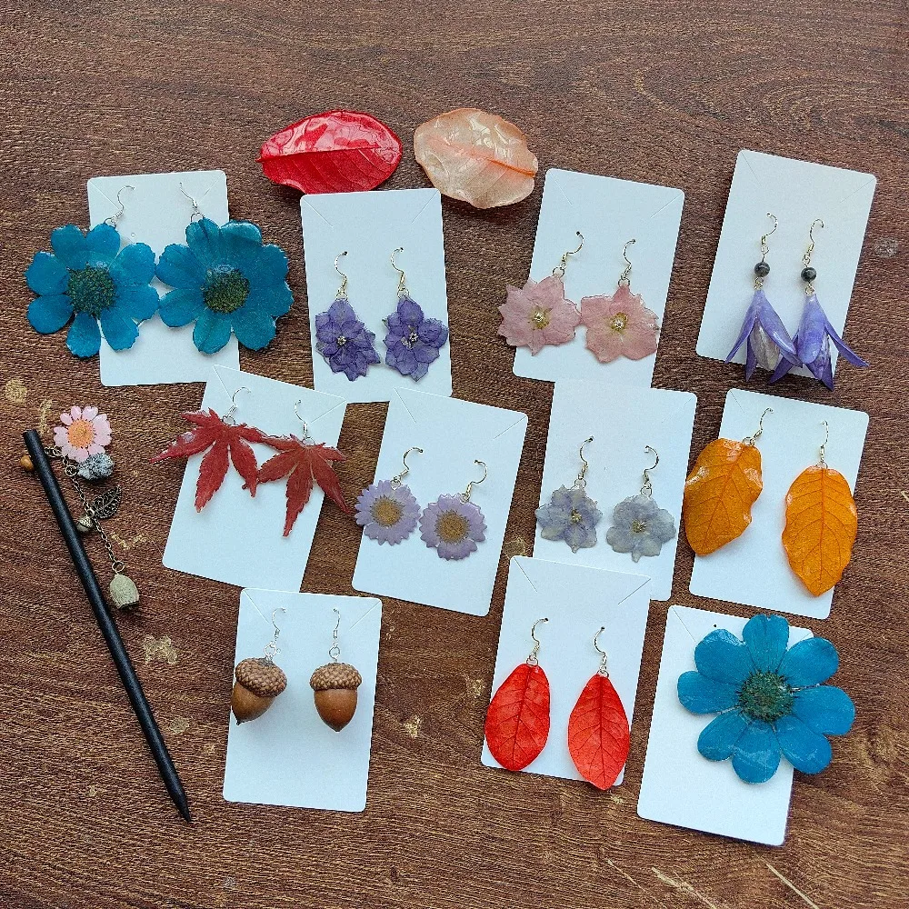 Preserved Flower Resin Earrings Real Flower Purple Dark Blue Gradient Drops Flower Hooks Fresh Women Ear Accessories