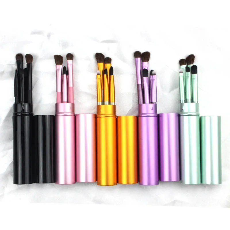 Draagbare 5-delige oogmake-upborstelset - Mini-reiscilinderdoos met oogschaduwmeng- en detailleringsborstels voor beginners (wie