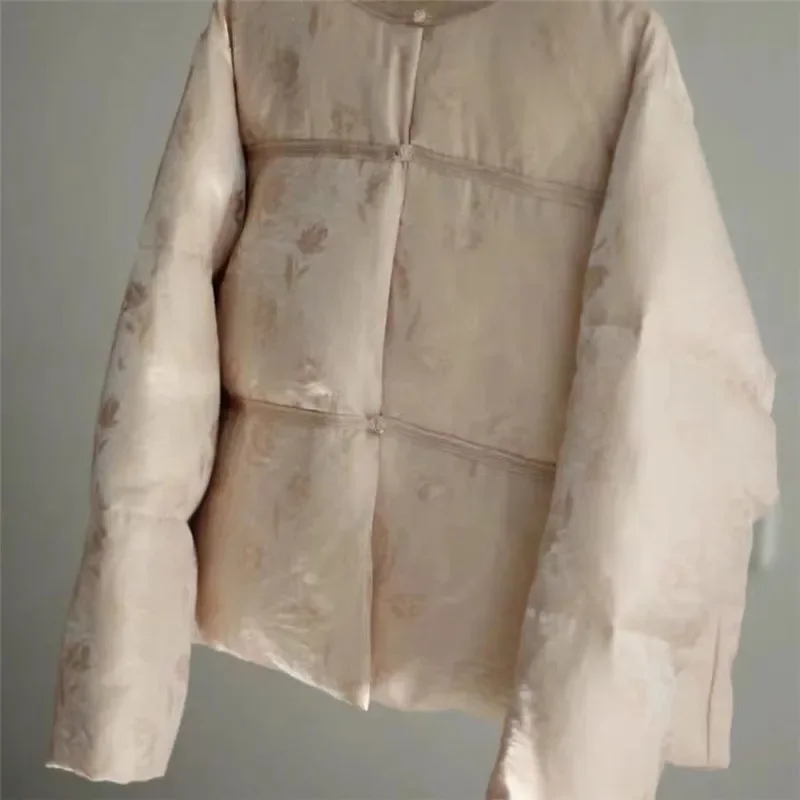 2025 nuevo abrigo corto de algodón grueso de invierno para mujer estilo chino de manga larga Casual cálido cuello redondo chaqueta acolchada prendas de vestir