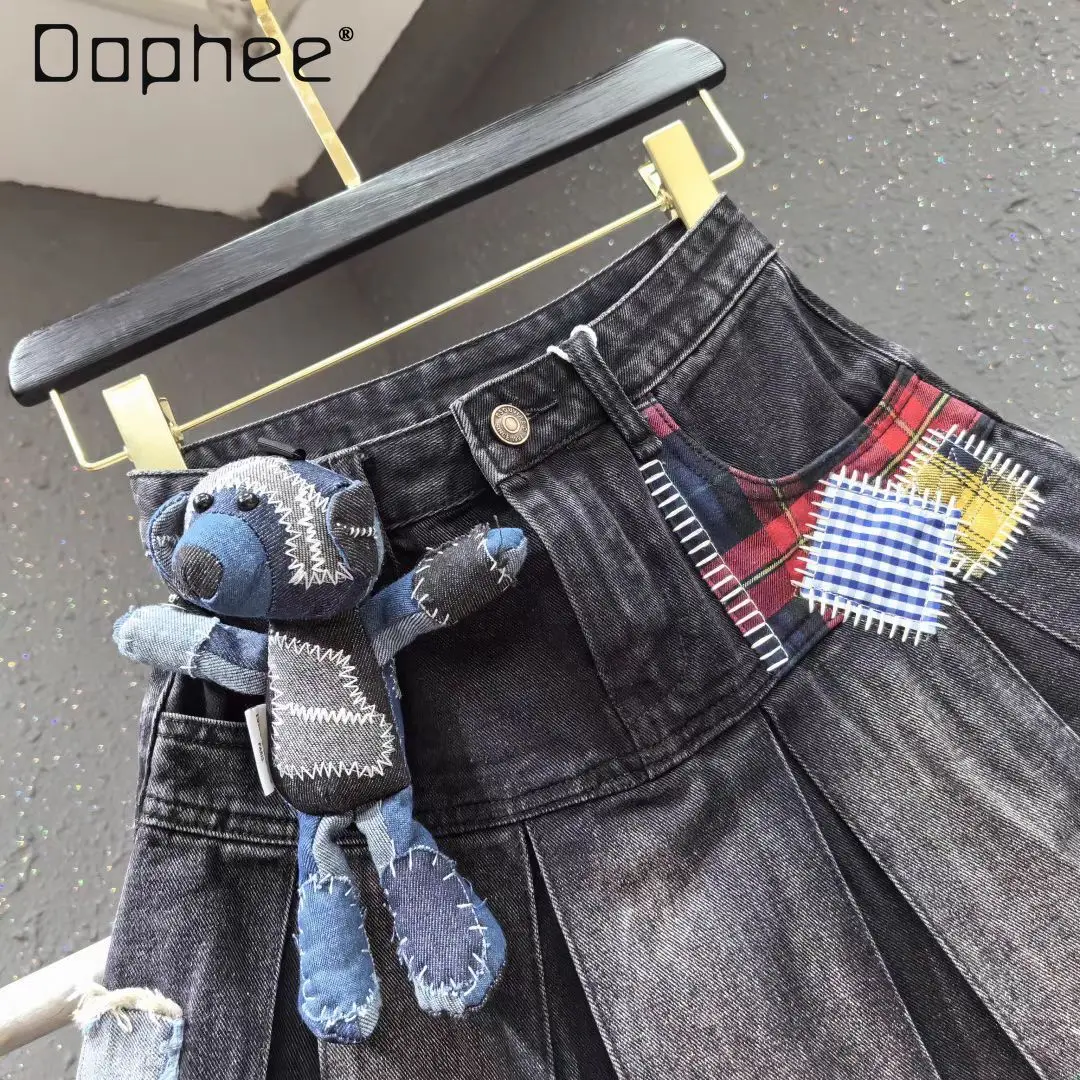 

Heavy Industry Embroidery High-waisted Denim Skirt Women's 2025 Summer Fashion A-word Pleated Skirt Tide Skirts for Women