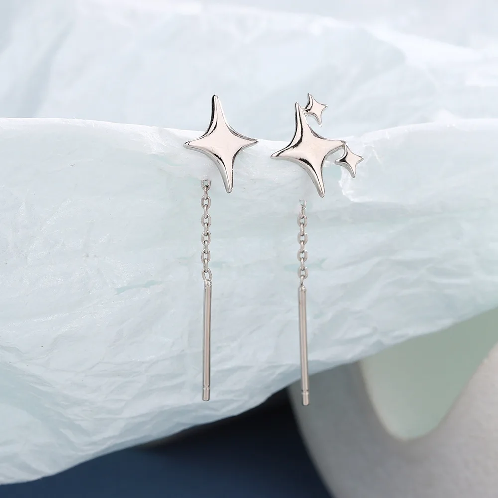 Ventfille Stern-Ohrring aus 925er-Sterlingsilber für Frauen und Mädchen, einfache Quasten, Kette, Mode, Büro, Schmuck, Geschenk, Dropshipping