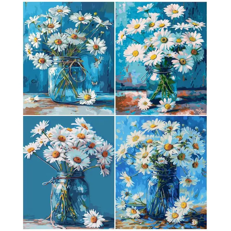 

GATYZTORY Painting By Numbers With Frame For Beginner Kits Daisy Flowers Acrylic Paint Coloring By Numbers For Home Artwork