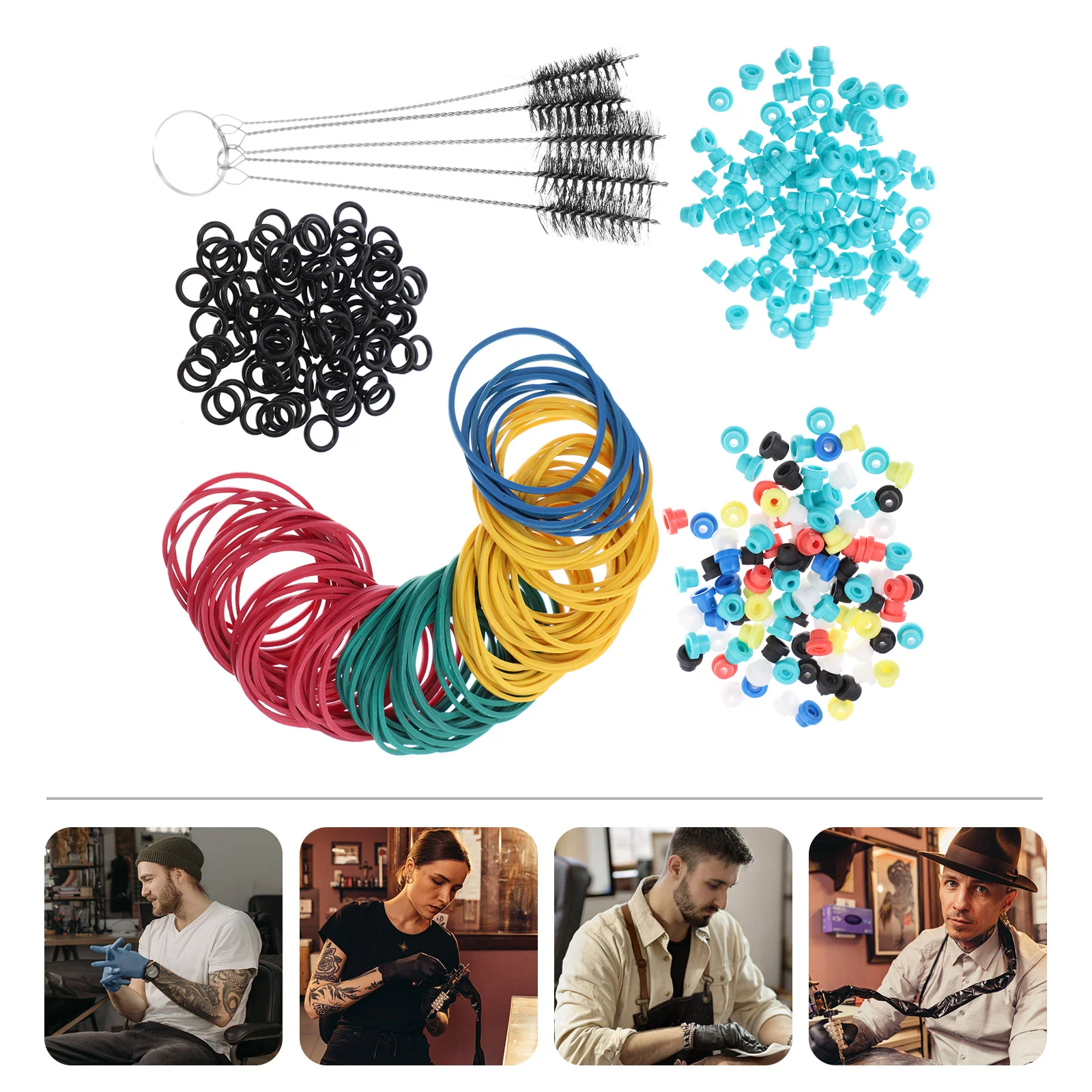 

405pcs Tattoo Machine Kit Accessory Set Rubber Bands Silicone Pin Cushion Needle Cleaning Brush Green For Tattoo Tools
