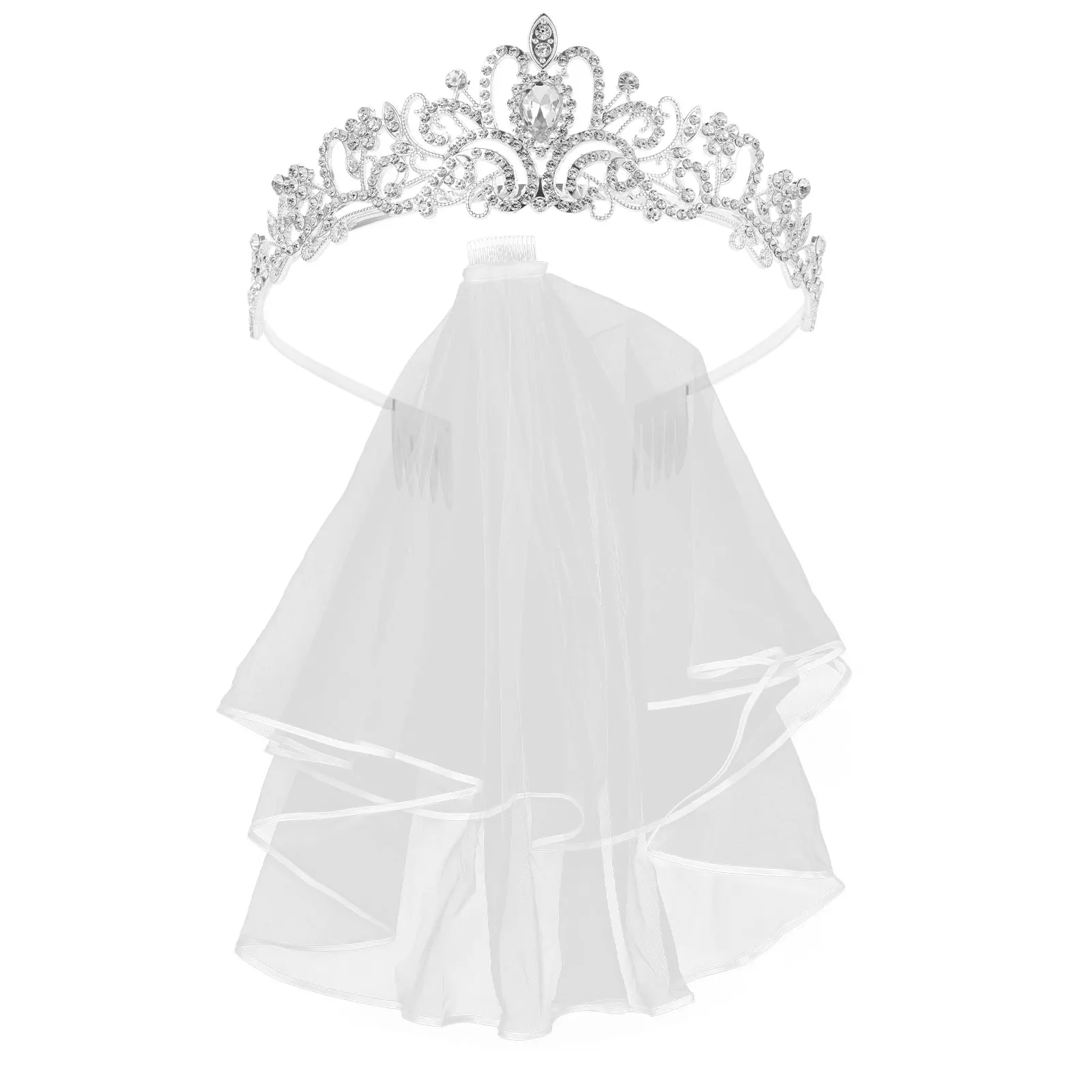 

1 set Headband Set Rhinestone Wedding Bridal Headdress Shiny Alloy Party Accessories Women Veil for Bride