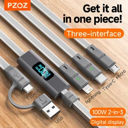 PZOZ 100W USB C & USB A Charging Cable 3 in 1 Multi Fast Charging Charger Cord For iPhone 17 Air 16 14 iPad Pro MacBook Samsung