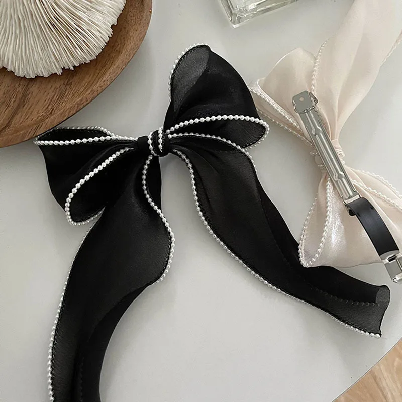 Fashion Butterfly Pearl Ribbon Hair Clips for Women Korean Design Elegant Bowknot Spring Hairpin Hair Accessories