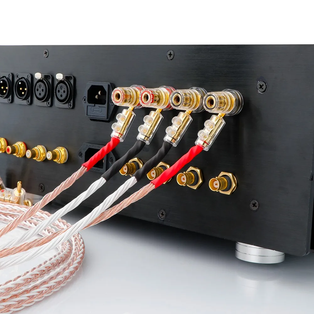 Pair 12TC 24Cores Speaker Cable Audio HIFI Gold Plated Y Shape Spade Self locking Banana Plug Cord Wire
