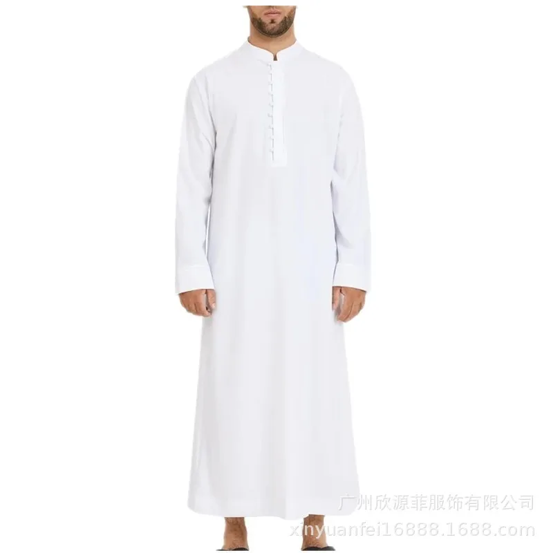 Abaya Dubai Men\'s Muslim Loose Stand Collar New Saudi Round Collar Hui Robe Arab Middle East Men\'s Clothing