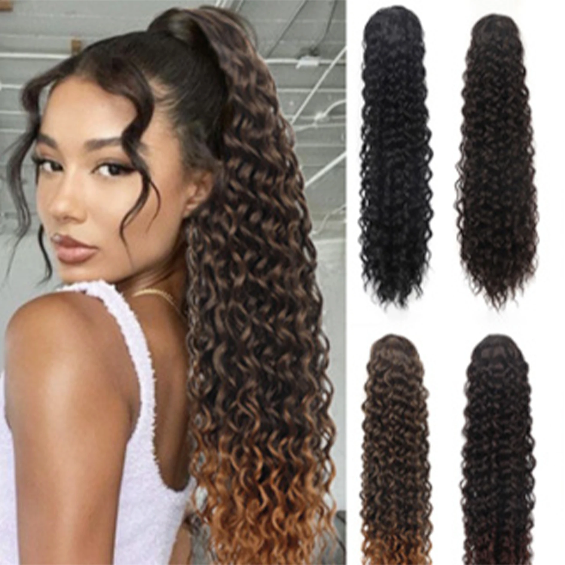 24-inch synthetic heat-resistant basic for daily wear Easy to manage drawstring ponytail long curls