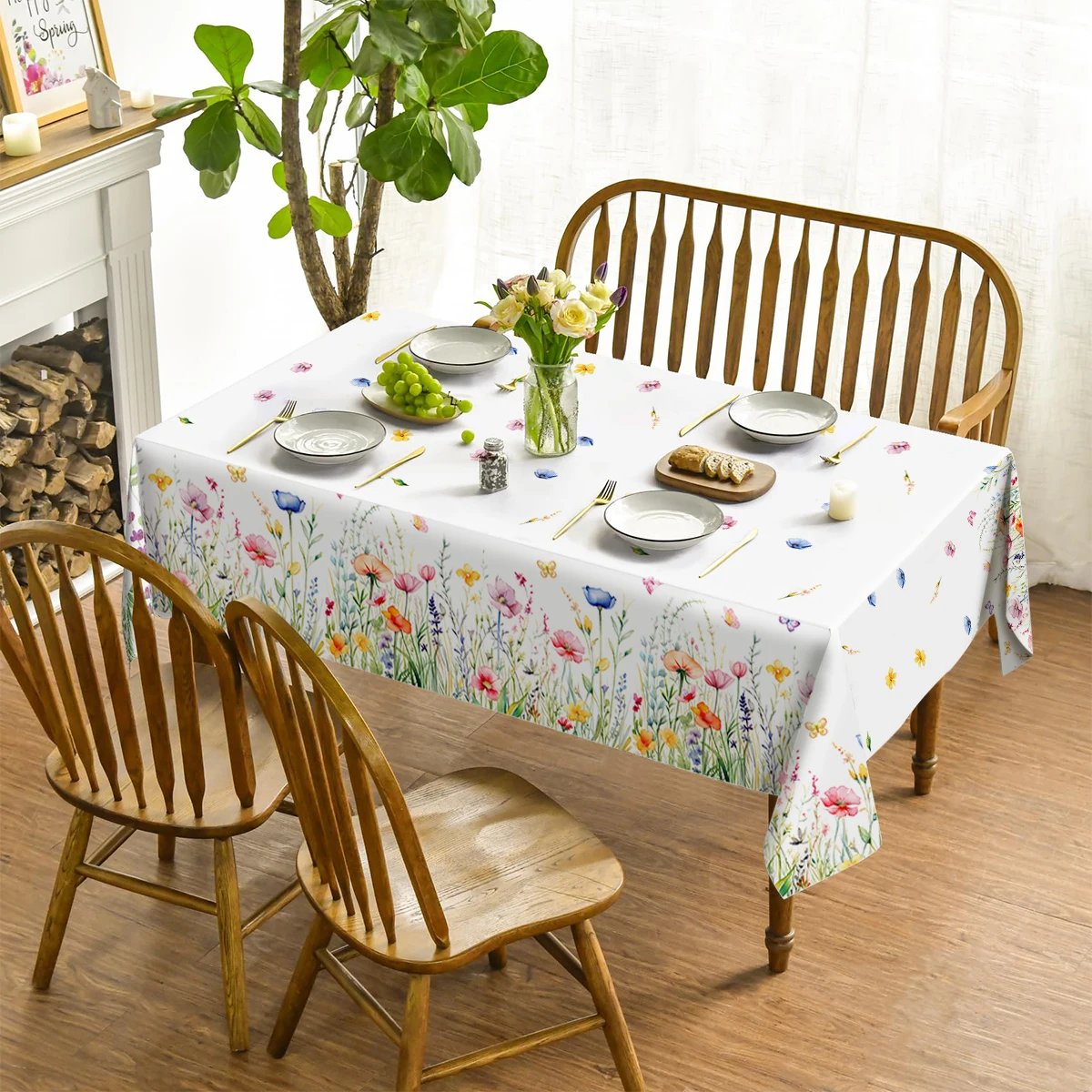 Spring Butterfly Floral Tablecloth Disposable Table Cover for Home Summer Picnic Dining Holiday Wedding Birthday Party Decor