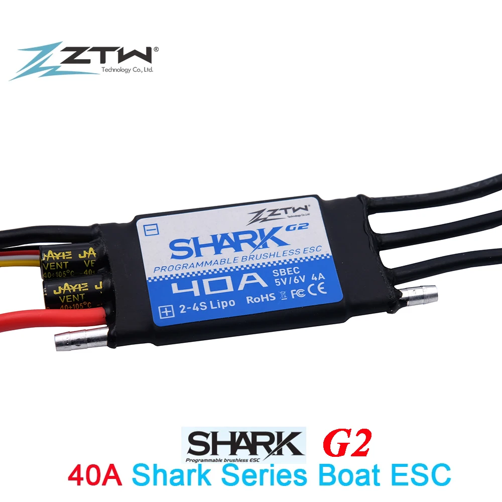 ZTW Shark 40A G2 BEC Waterproof Brushless Prammable ESC  For Boat With Water-cooling