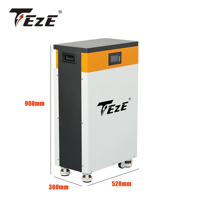 TEZE 15KWH Powerwall 51.2V 300Ah LiFePO4 Battery Built-in 200A Smart BMS  RS485/CAN 6000 Cycles Large Power Home Solar Storage