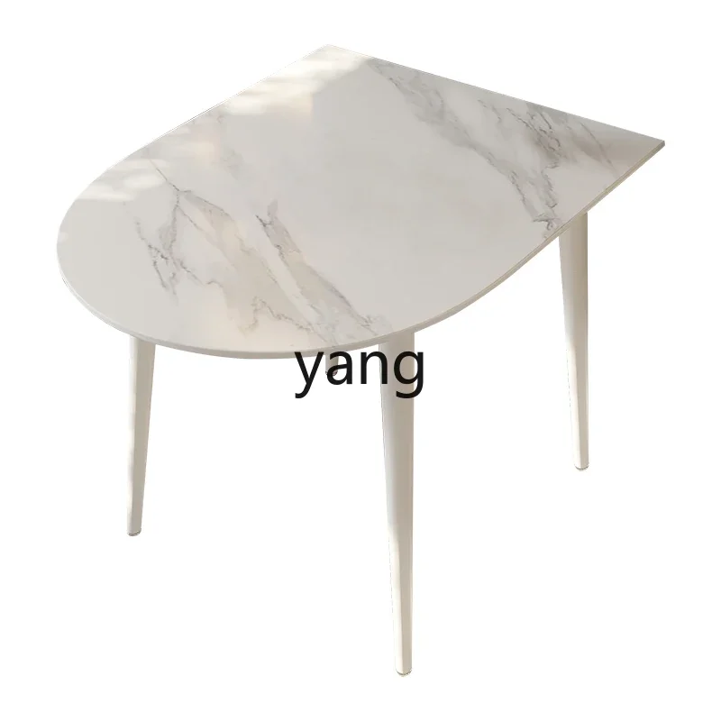 LH Semicircular Island Table Dining Table Against the Wall Cream Style Home Apartment Oval Pure White Rock Board Dining