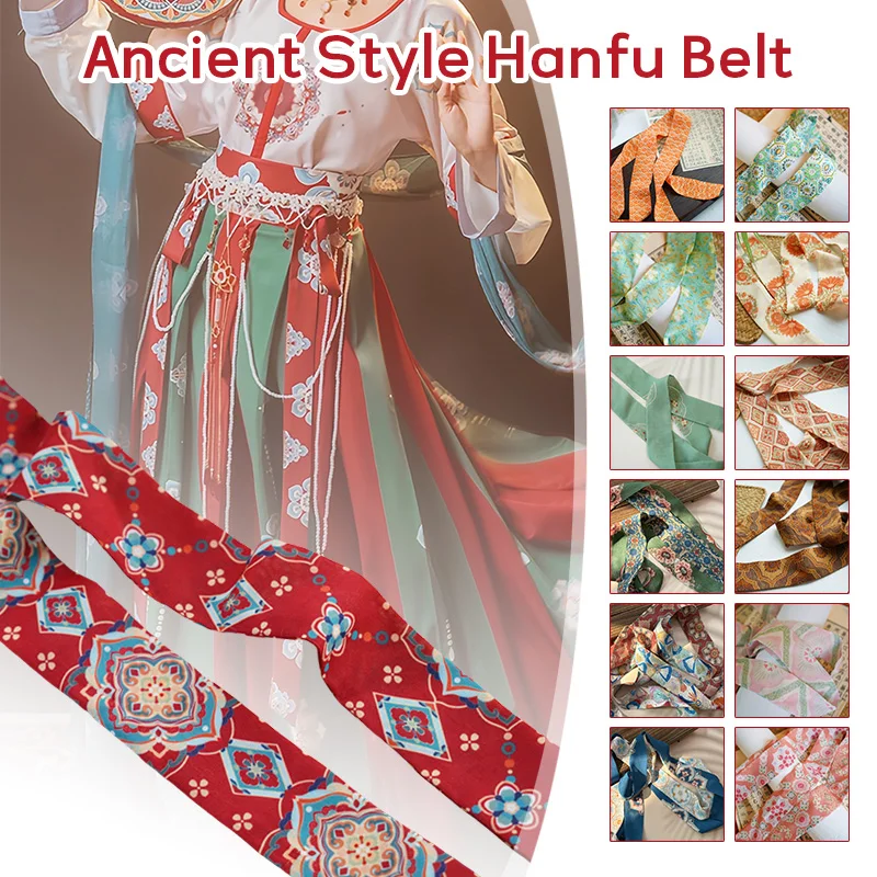 

Vintage Style Hanfu Dress Waist Belt 300cm Flower Printed Yukata Kimono Dress Waistband Tang Dynasty Hanfu Stage Cosplay Decor