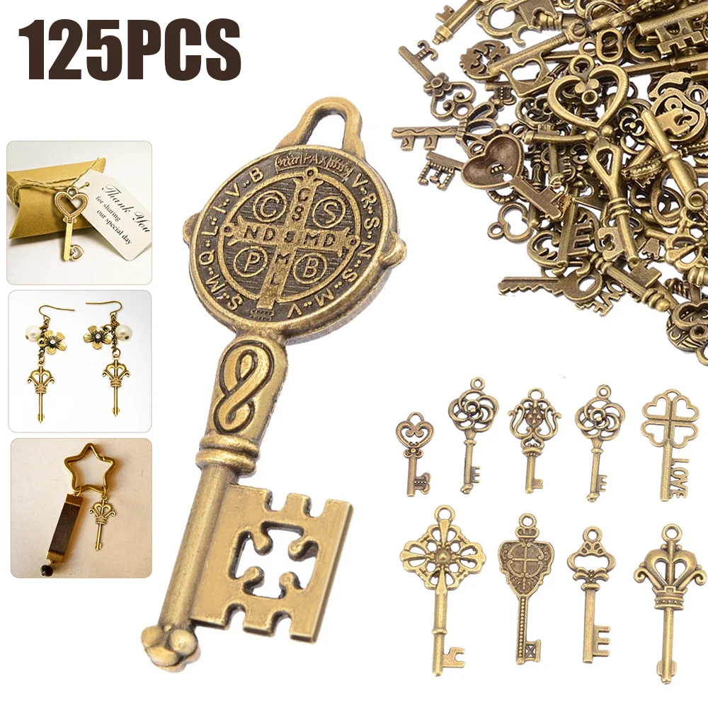 40/125Pcs Antique Bronze Metal Key Mixed Pendant Creative Heart Love Fashion Pendant DIY Handicrafts Accessory Decorative Gift