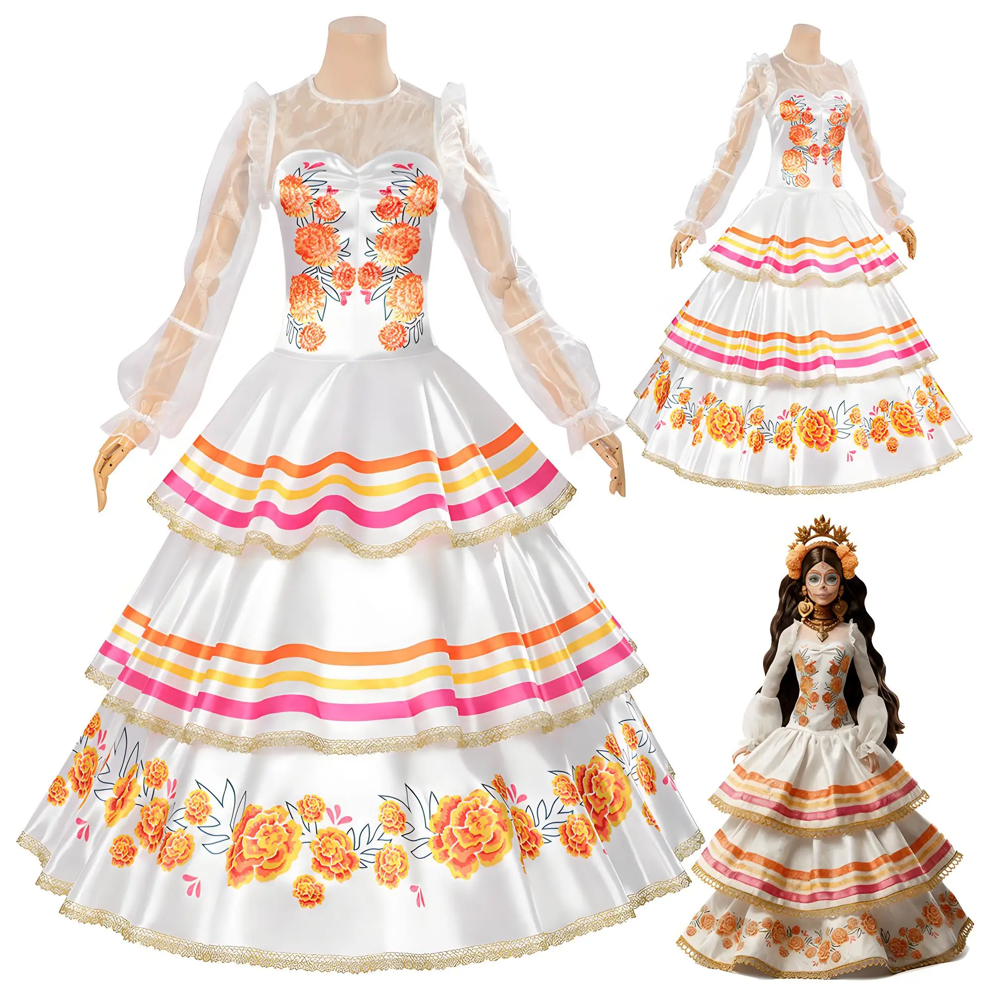 

Anime Traditional Day of the Dead Prince Princess Long Cake Dress Retro Vintage Lolita Party Outfits Halloween Carnival Uniform