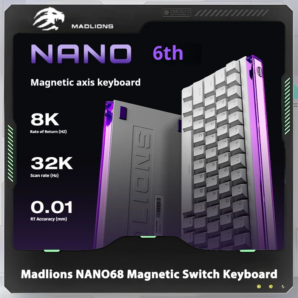 Madlions NANO68 Magnetic Switch Mechanical Keyboard Wired Gamer Keyboards Custom 8000Hz RT0.01mm Keyboard Valorant Accessories