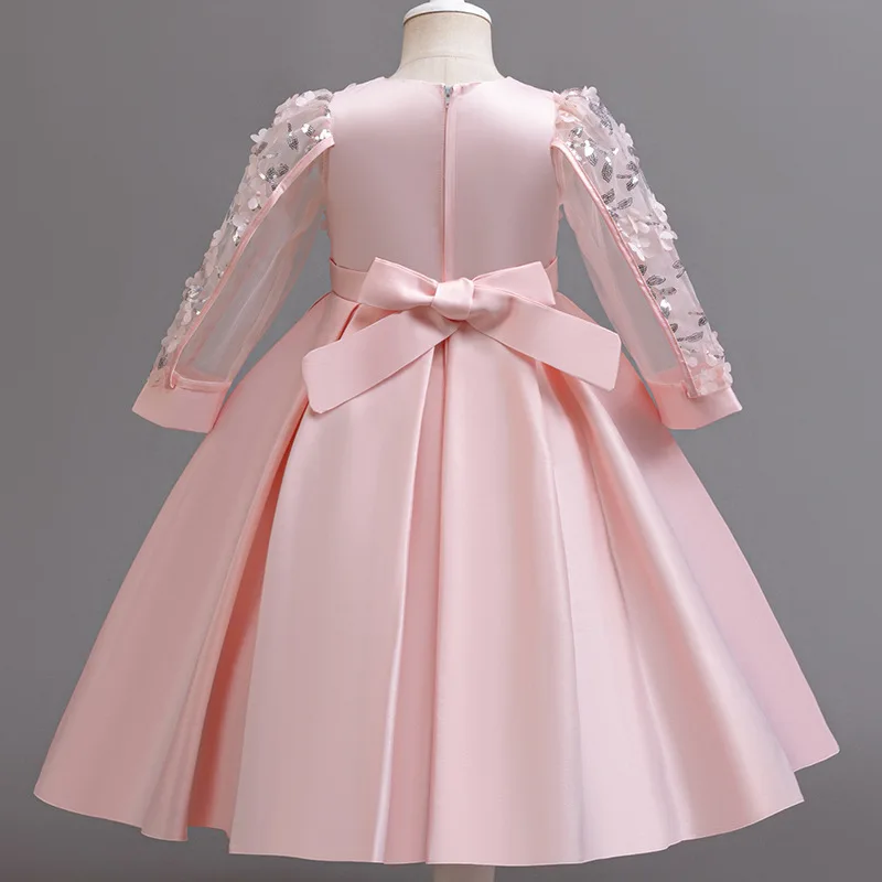 Черное платье принцессы для причастия, дня рождения, танцевального выступления, черное платье с блестками для девочек, свадебное платье подружки невесты с длинными рукавами