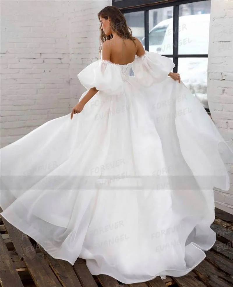 Luxury Wedding Dresses Woman's A Line Sexy Short Puff Sleeve Backless Sweetheart Bride Gowns Party Vestidos De Novia Gala 2025