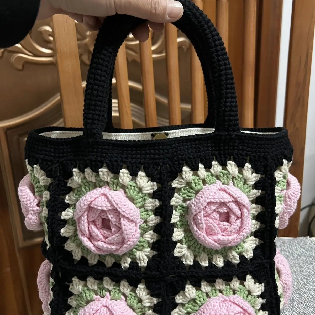 Handmade bag, camellia woven one shoulder sweater, grandmother's three-dimensional hook woven square gift 10-15 to be shipped