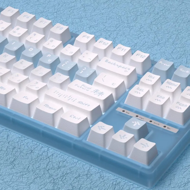 

OEM Jp/En Keycap White Blue Pixel Style Pbt Full Five-Sided Sublimation DIY Keyboard Simple Keycap 125 Key Small Complete Set