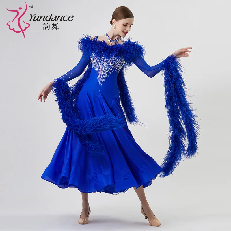 B-22225 Nuevo vestido de baile de salón estándar internacional personalizado Vestidos de baile de salón de seda perlada de alta calidad a la venta