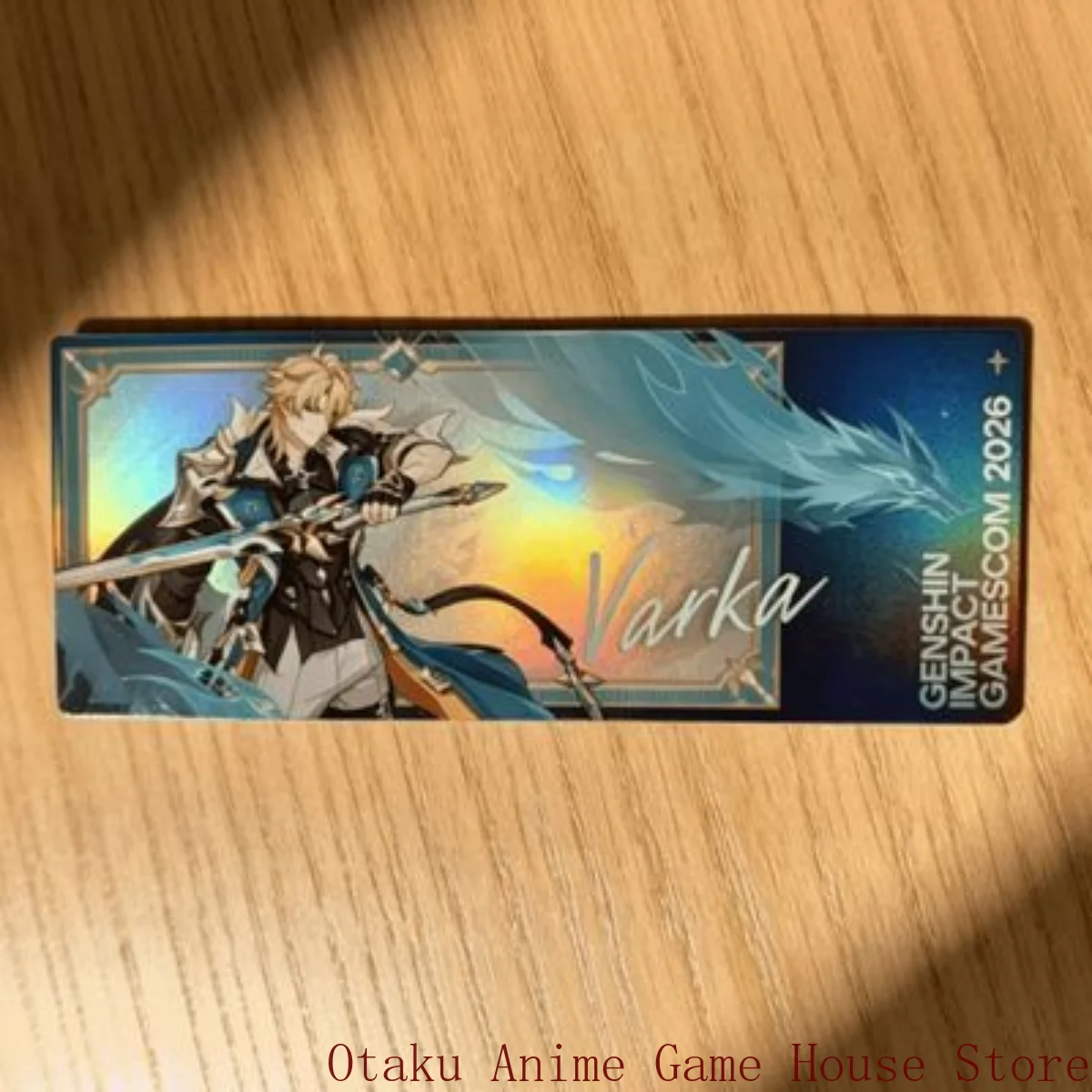 Genshin Impact Varka, tarjeta de colección con diseño de anime y efecto láser, adorno, regalo de cumpleaños, accesorio para cosplay, regalo de Navidad.